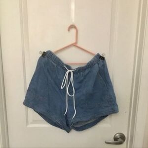 Shein Curve Blue Denim Shorts W/ Elastic Waist & Drawstring Sz 2XL